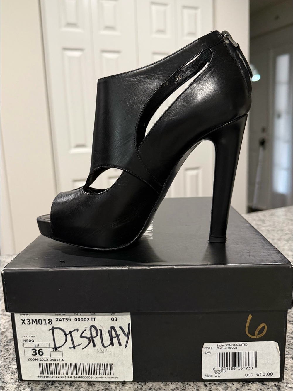 EMPORIO ARMANI BLACK OPEN TOE WITH BACK ZIPPER SHOES SIZE 6